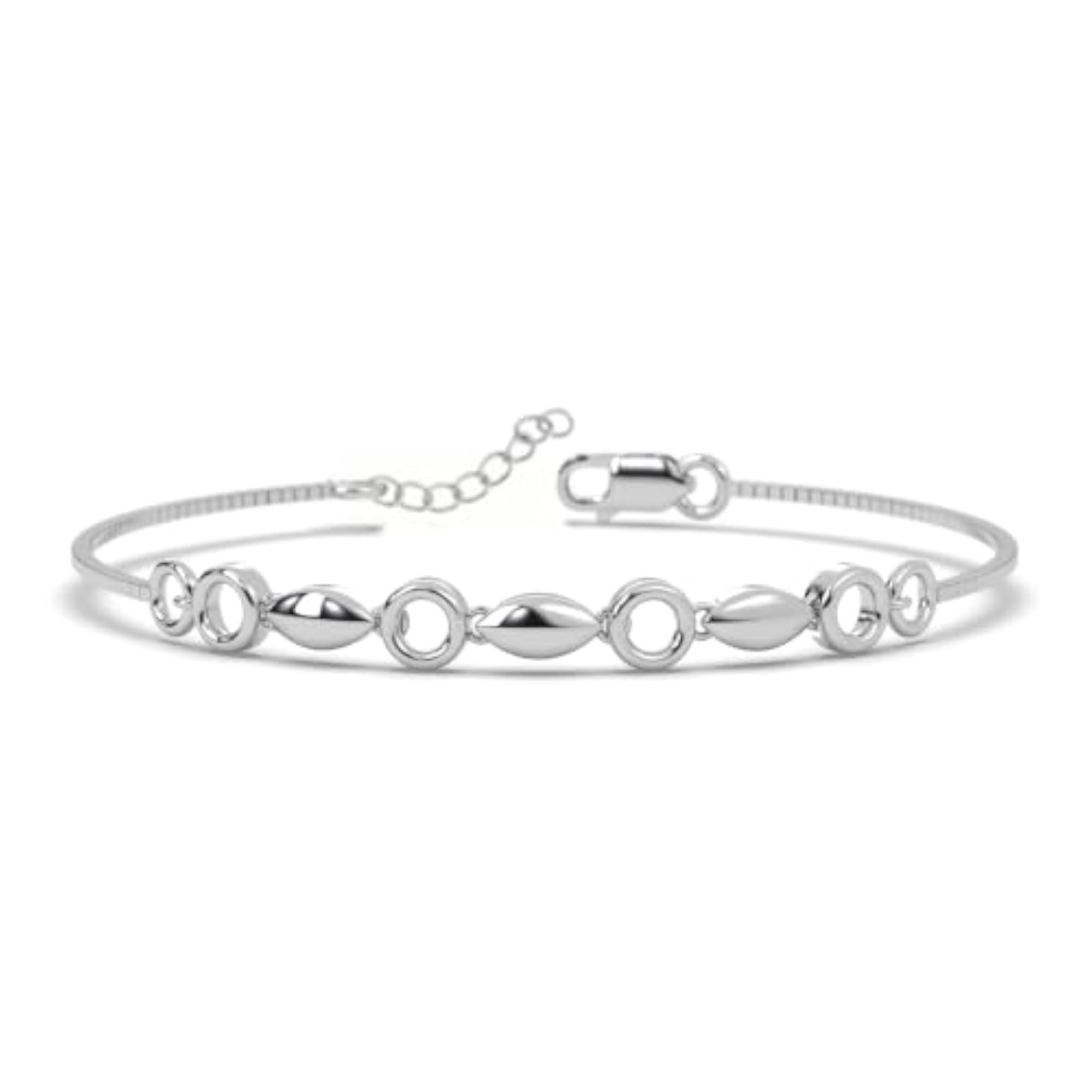Geometric Silver Bangle Bracelet, Solid 925 Sterling Silver